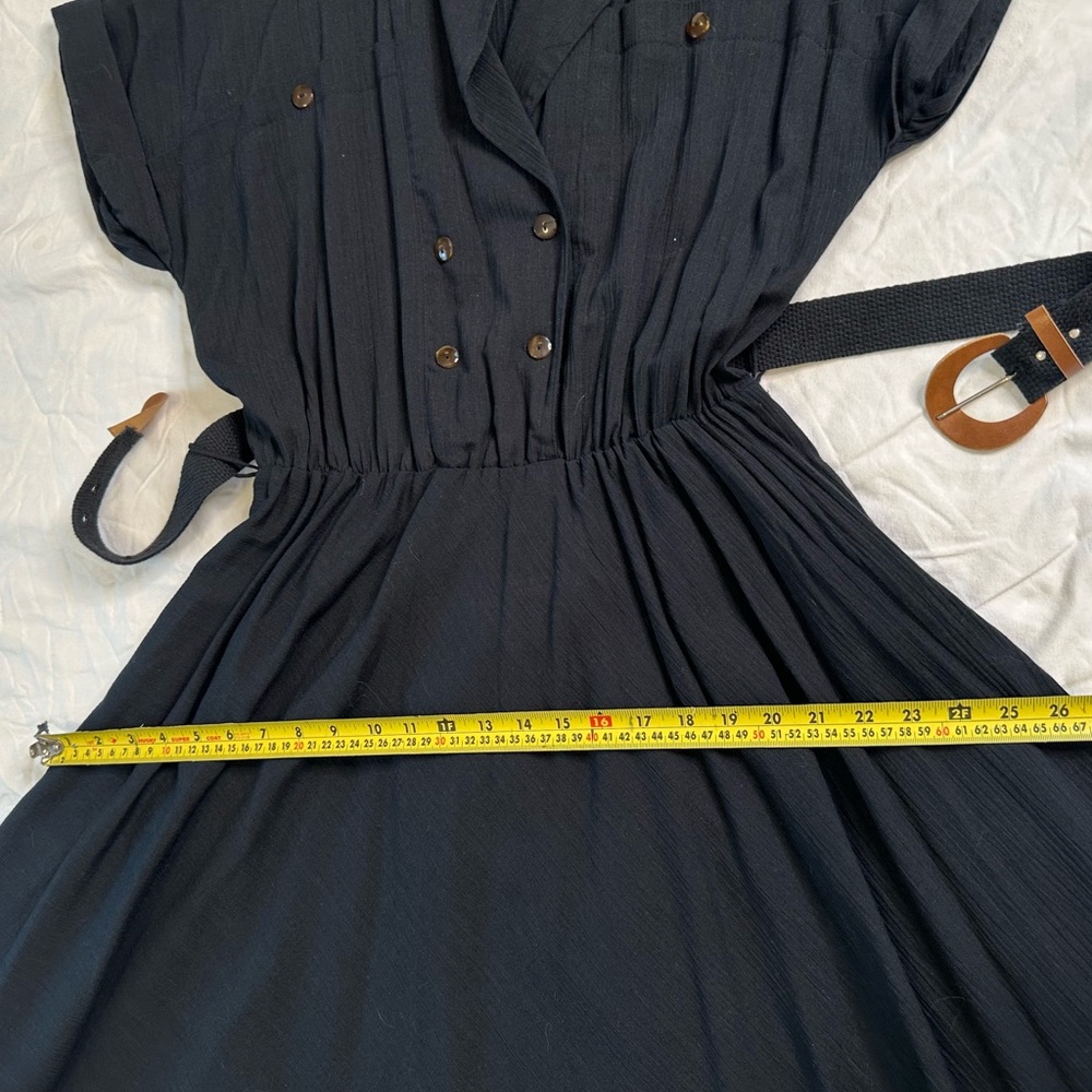 Vintage G Collection Black Cotton Shirt Dress USA 18 Belted Midi Fit & Flare - Picture 13 of 13